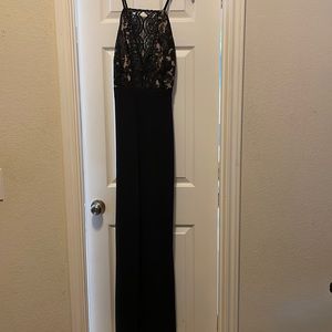 Black Pant Suit with black lace upper body and nude undertone